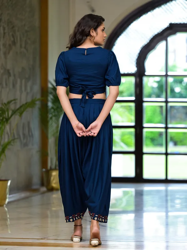 Navy_Rayon_Crop_Top_With_Dhoti_Pants_Co_Ord_Set_For_Women