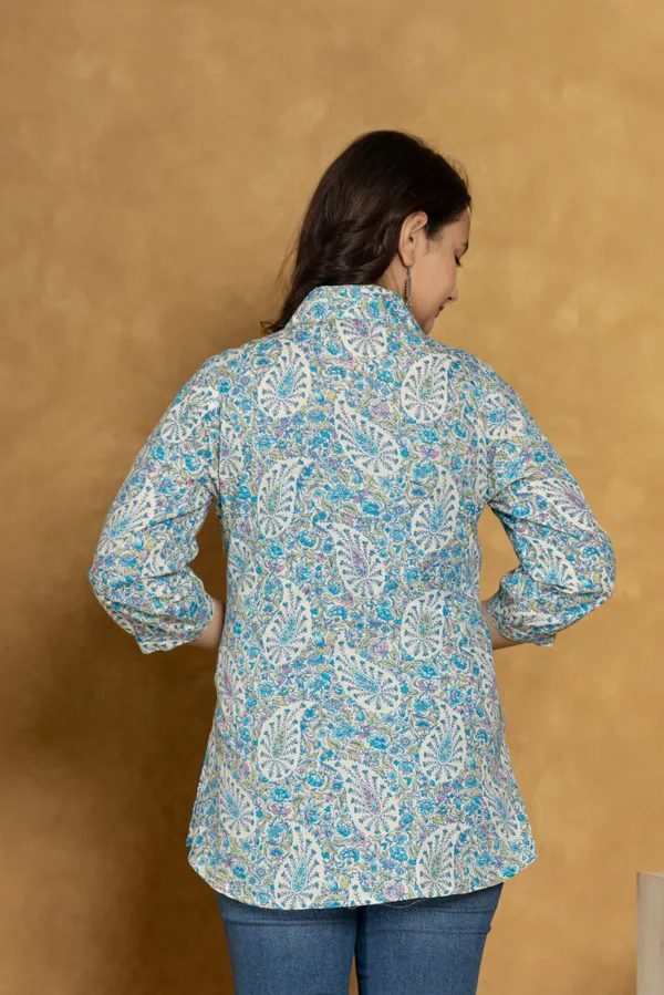 Sky_Blue_Cotton_Short_Printed_Kurta_For_Women