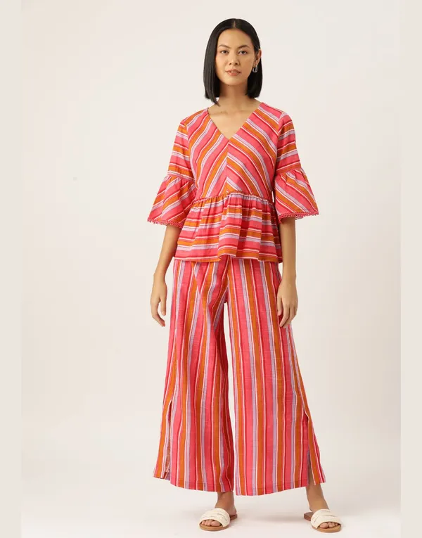 Pink_Orange_Cotton_Striped_Peplum_Co_Ord_Set_For_Women