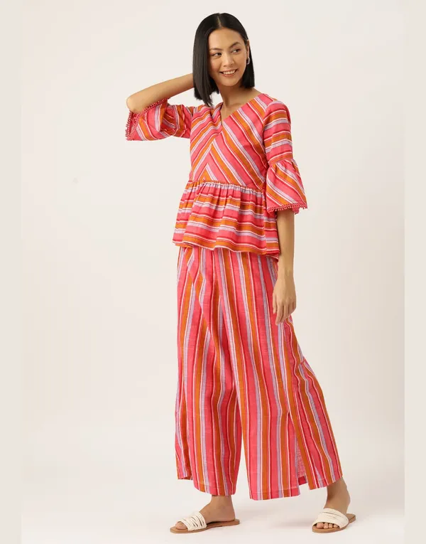 Pink_Orange_Cotton_Striped_Peplum_Co_Ord_Set_For_Women
