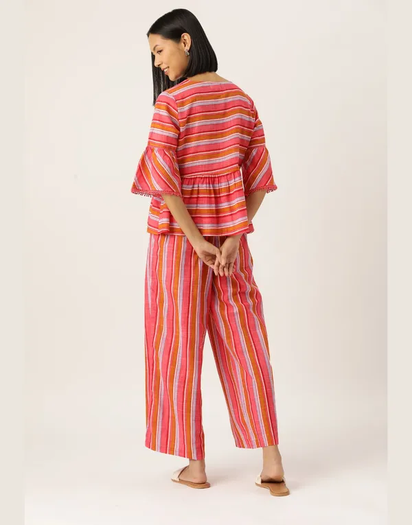 Pink_Orange_Cotton_Striped_Peplum_Co_Ord_Set_For_Women