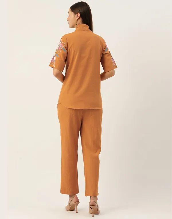 Mustard_Rayon_Embroidered_Shirt_Pant_Set_For_Women