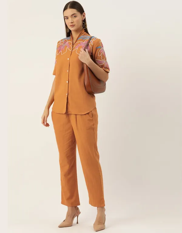 Mustard_Rayon_Embroidered_Shirt_Pant_Set_For_Women