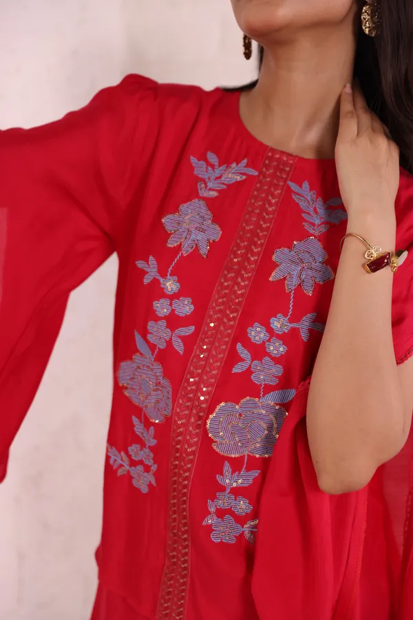 Red_Santoon_Split_Sleeve_Embroidered_Tunic_Top_With_Pants_For_Women