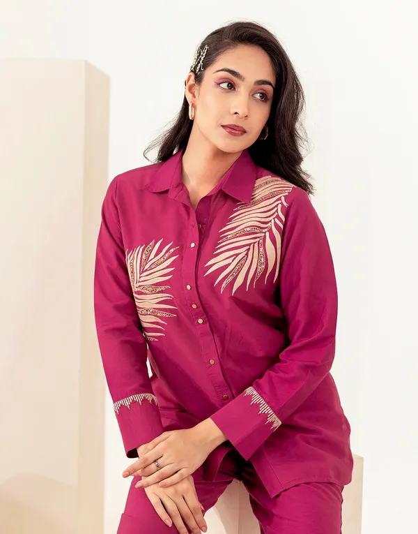 Maroon_Cotton_Embroidered_Tunic_Shirt_With_Pants_For_Women