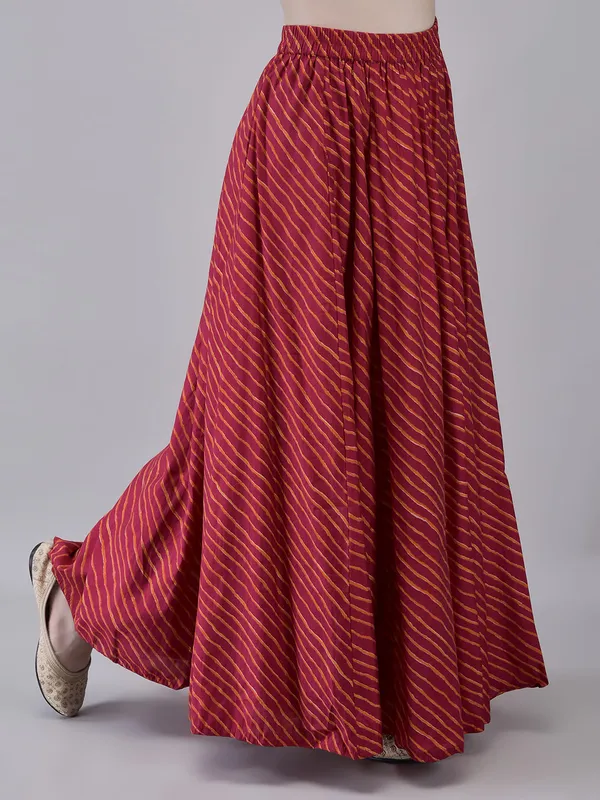 Pink_Rayon_Bandhani_Flared_Kurta_With_Printed_Skirt_Dupatta_For_Women