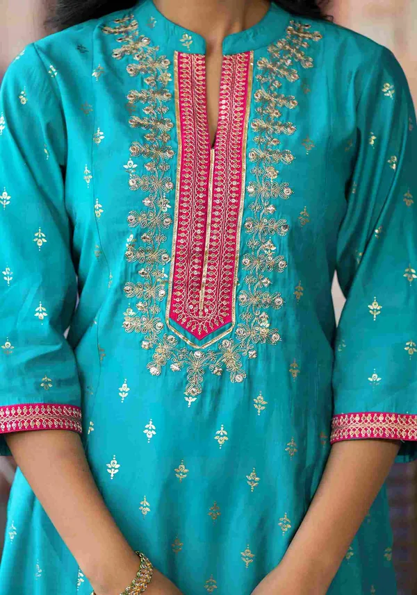 Turquoise_Rayon_Embroidered_Straight_Kurta_Suit_Set_With_Palazzo_Dupatta_For_Women