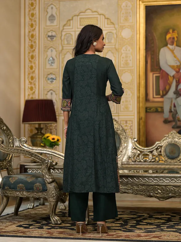 Dark_Green_Rayon_Flared_Embroidered_Kurta_With_Palazzo_For_Women