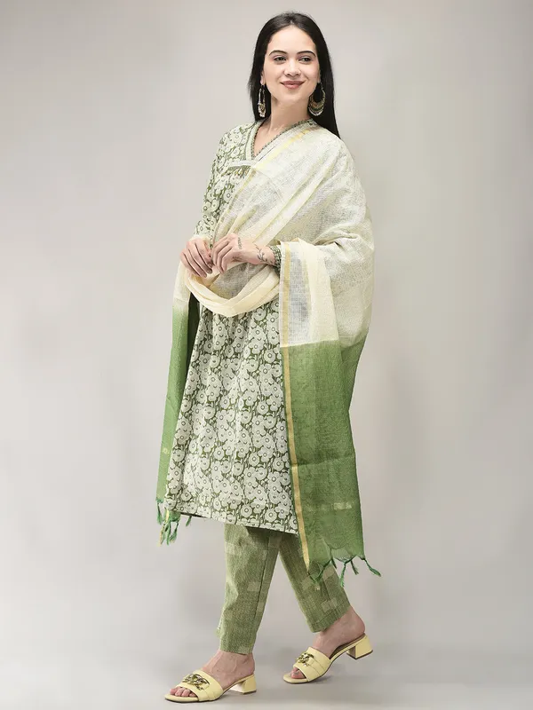 Green_Cotton_Printed_Straight_Kurta_Pant_Dupatta_Set_For_Women