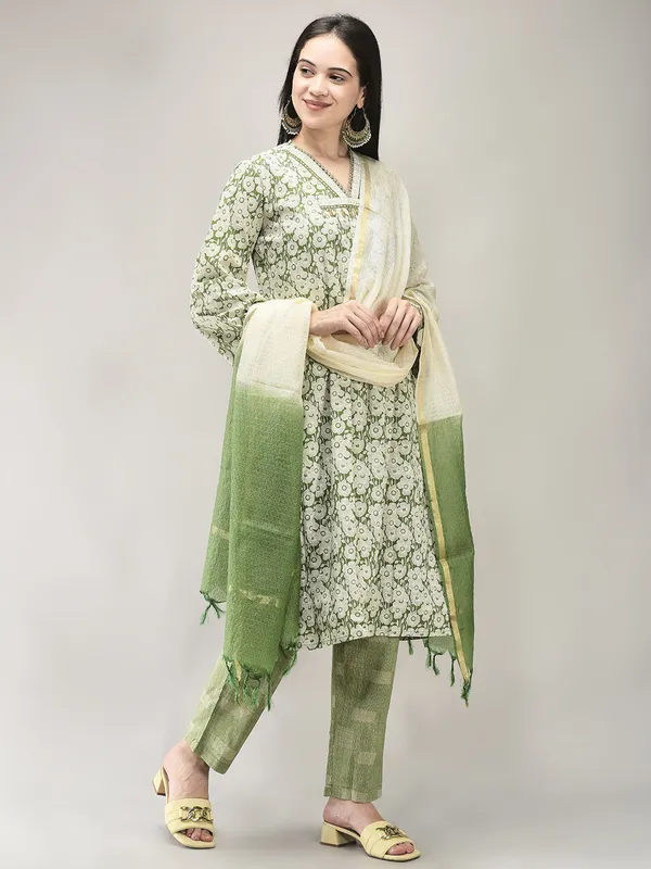 Green_Cotton_Printed_Straight_Kurta_Pant_Dupatta_Set_For_Women