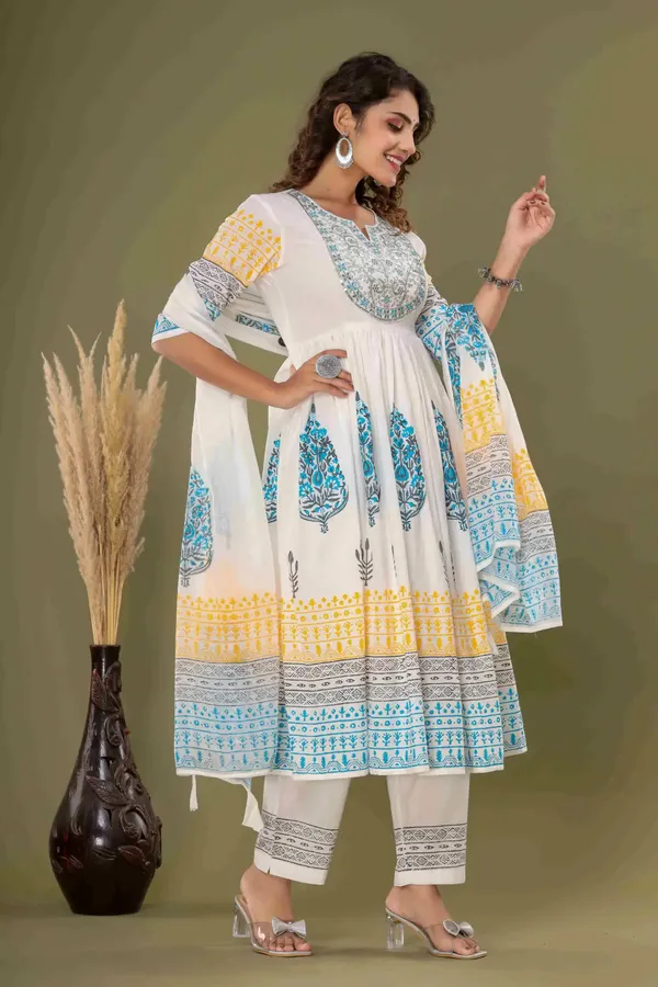 Multicolor_Cotton_Printed_Anarkali_Kurta_Pants_Dupatta_Suit_Set_For_Women