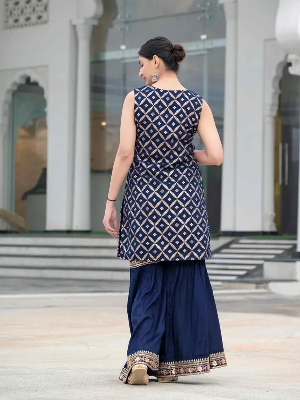 Dark_Blue_Chanderi_Muslin_Embroidered_Straight_Kurta_Gharara_Suit_Set_For_Women