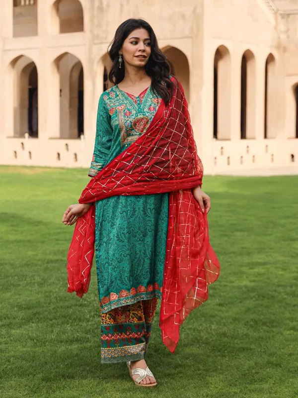 Green_Viscose_Printed_Straight_Kurta_Sharara_Set_For_Women