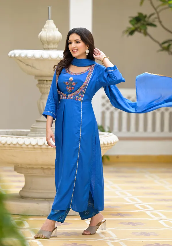 Blue_Muslin_A_Line_Embroidered_Suit_Set_For_Women