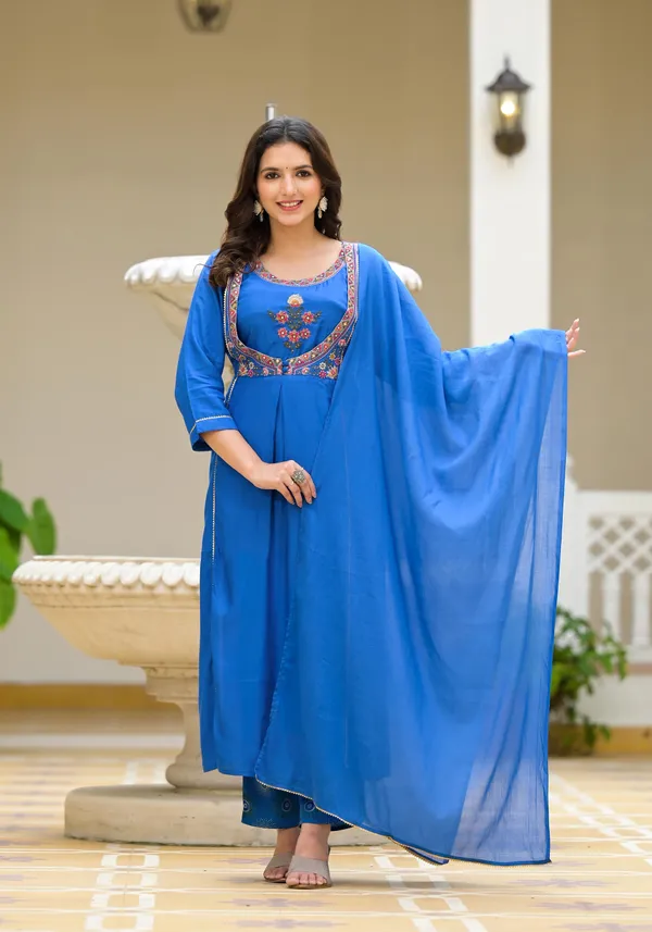 Blue_Muslin_A_Line_Embroidered_Suit_Set_For_Women