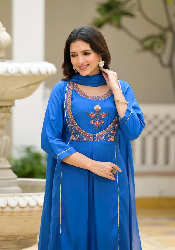 Blue_Muslin_A_Line_Embroidered_Suit_Set_For_Women