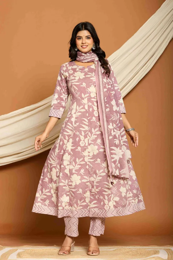Purple_Cotton_Flared_Printed_Kurta_Pants_Dupatta_Suit_Set_For_Women