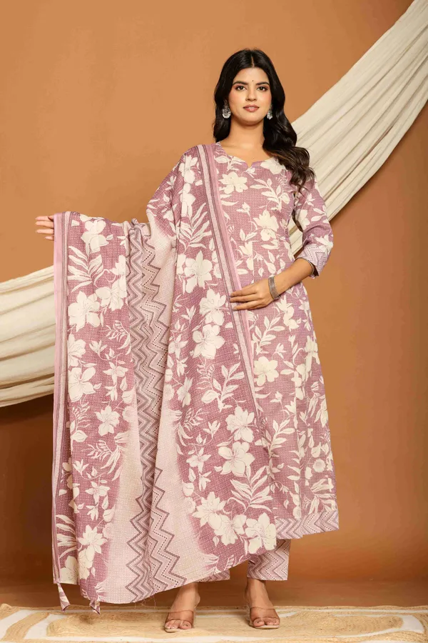 Purple_Cotton_Flared_Printed_Kurta_Pants_Dupatta_Suit_Set_For_Women