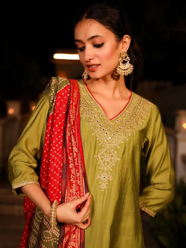 Olive_Green_Viscose_Straight_Zari_Embroidered_Suit_Set_For_Women