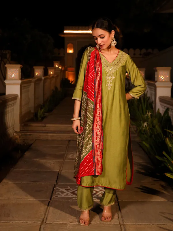 Olive_Green_Viscose_Straight_Zari_Embroidered_Suit_Set_For_Women