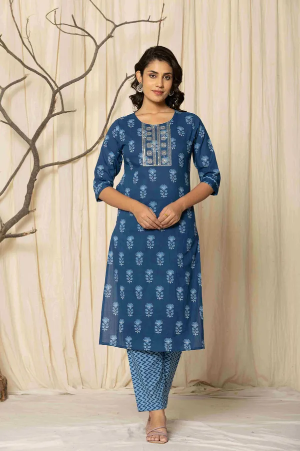 Blue_Cotton_Straight_Printed_Kurta_Pants_Dupatta_Suit_Set_For_Women