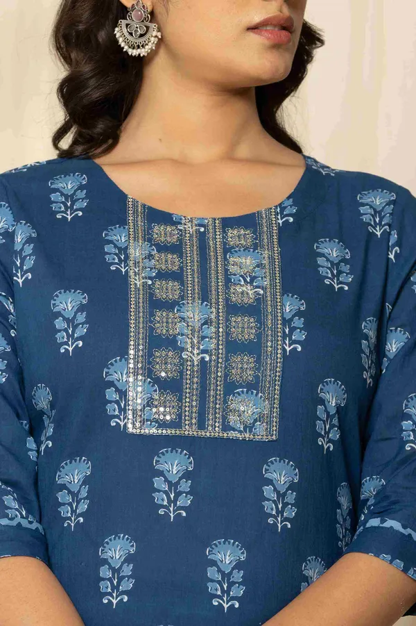Blue_Cotton_Straight_Printed_Kurta_Pants_Dupatta_Suit_Set_For_Women