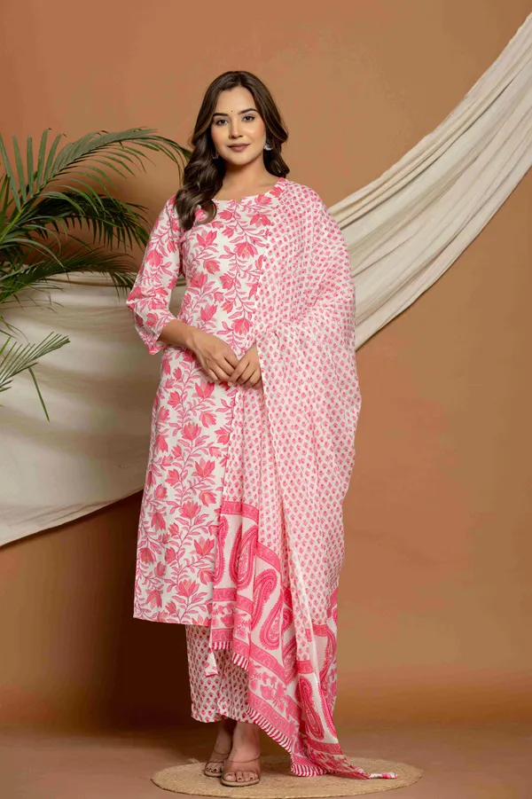 Pink_Cotton_Printed_Straight_Kurta_Pant_Dupatta_Set_For_Women