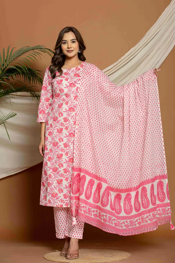 Pink_Cotton_Printed_Straight_Kurta_Pant_Dupatta_Set_For_Women