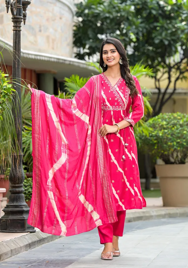 Pink_Modal_Bandhani_Printed_A_Line_Suit_Set_For_Women