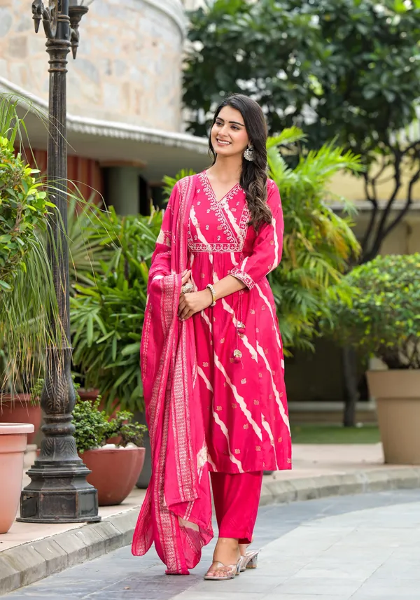Pink_Modal_Bandhani_Printed_A_Line_Suit_Set_For_Women