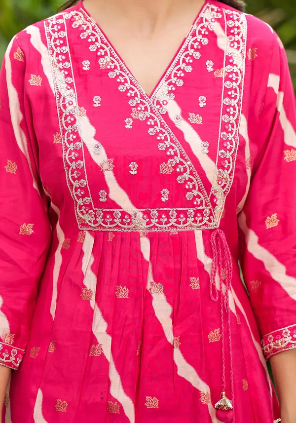 Pink_Modal_Bandhani_Printed_A_Line_Suit_Set_For_Women