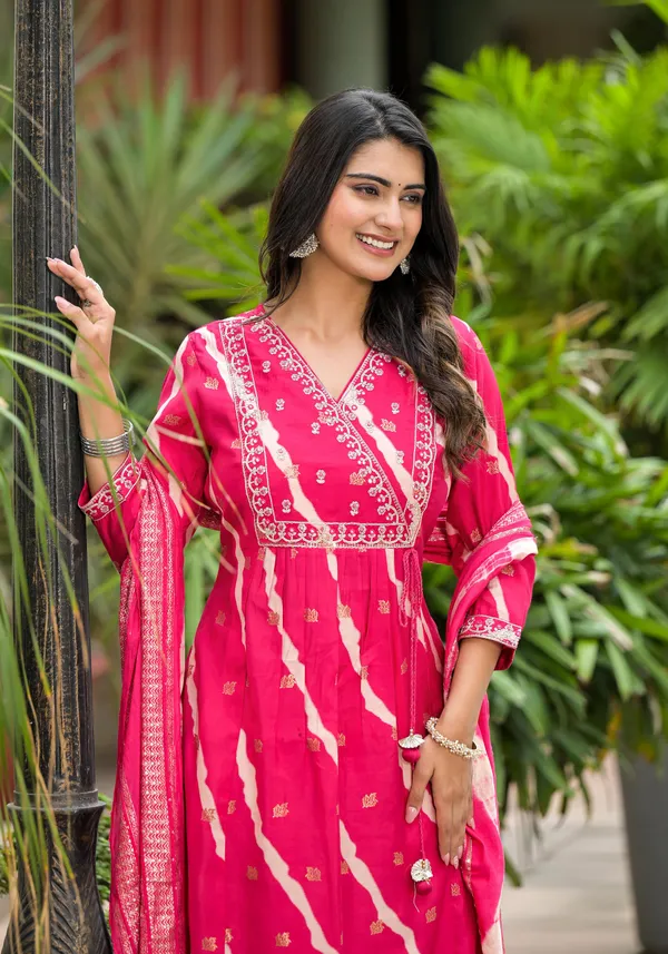 Pink_Modal_Bandhani_Printed_A_Line_Suit_Set_For_Women