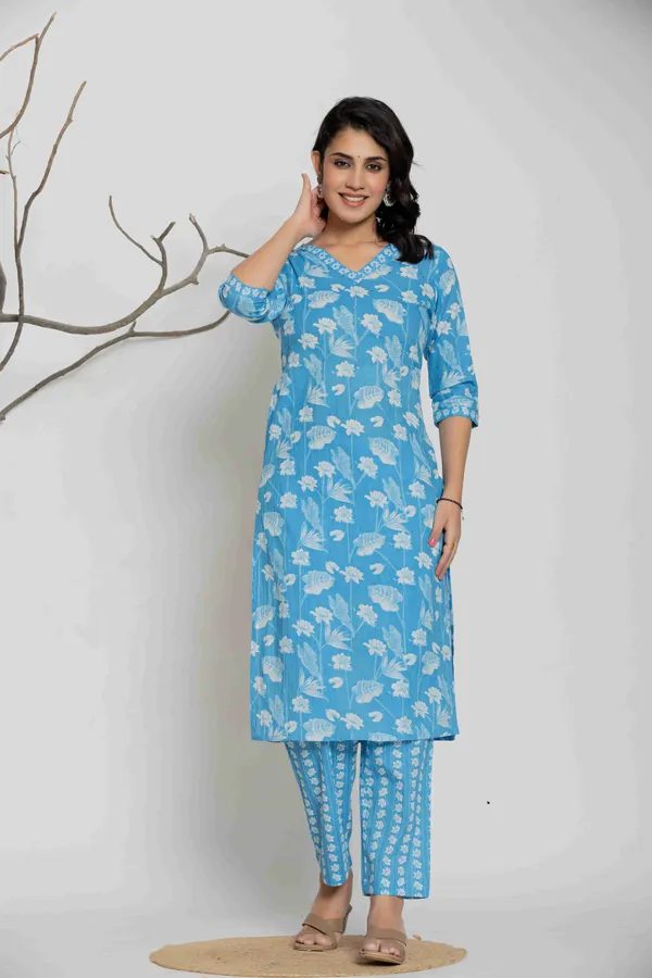 Blue_Cotton_Printed_Straight_Kurta_Pant_Dupatta_Set_For_Women