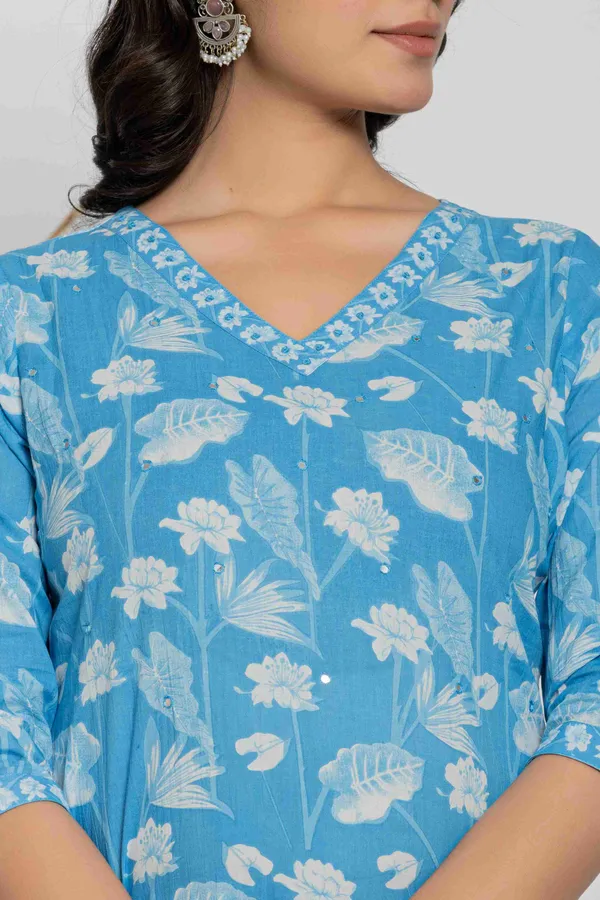 Blue_Cotton_Printed_Straight_Kurta_Pant_Dupatta_Set_For_Women