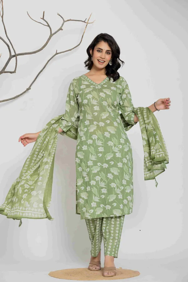 Green_Cotton_Straight_Kurta_Suit_Set_With_Pants_Dupatta_For_Women