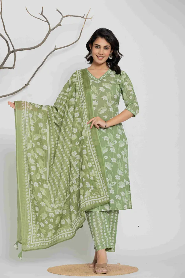 Green_Cotton_Straight_Kurta_Suit_Set_With_Pants_Dupatta_For_Women