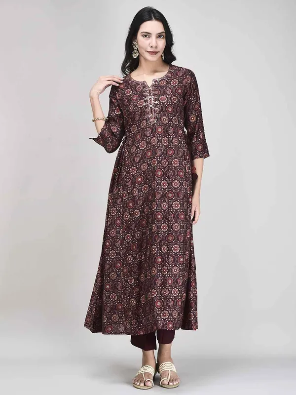 Maroon_Modal_Flared_Printed_Suit_Set_For_Women