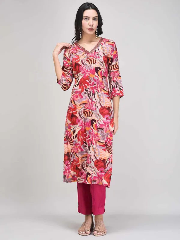 Pink_Modal_Floral_Printed_Straight_Kurta_Suit_Set_With_Pants_Dupatta_For_Women