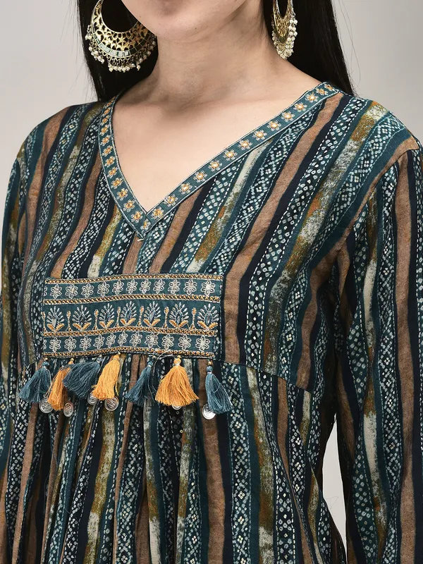 Dark_Green_Modal_Naira_Cut_Printed_Kurta_Suit_Set_For_Women