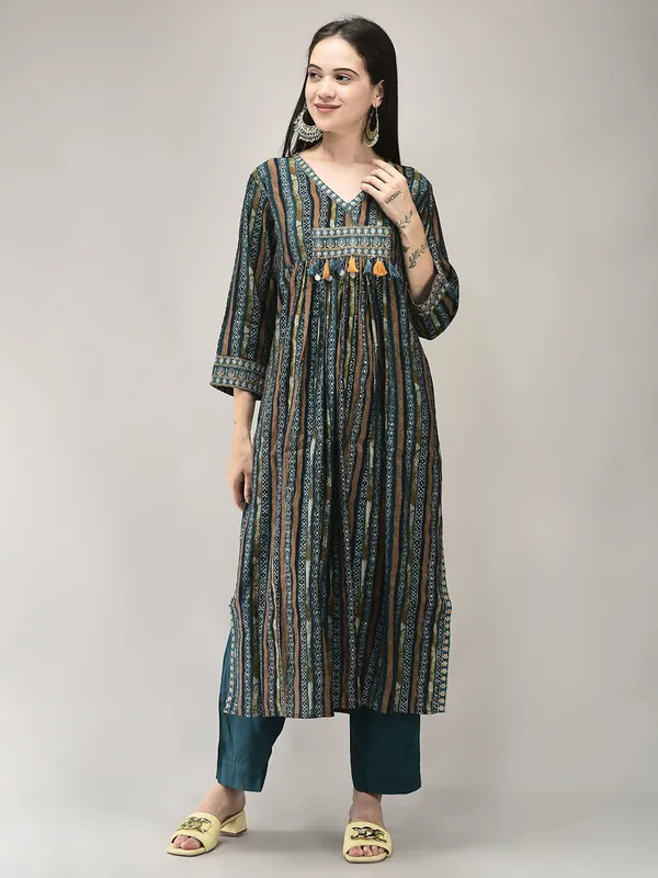 Dark_Green_Modal_Naira_Cut_Printed_Kurta_Suit_Set_For_Women