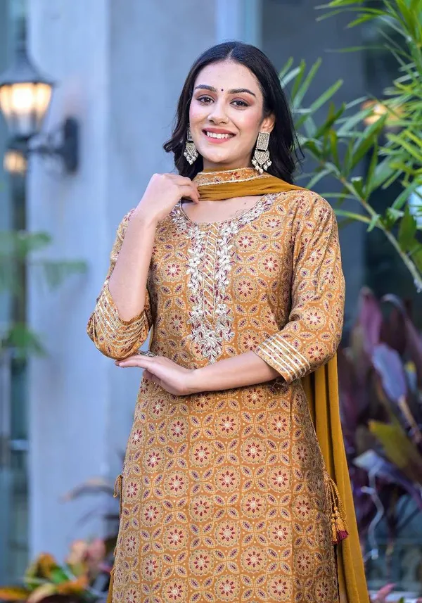 Mustard_Cotton_Blend_Embroidered_Kurta_Sharara_Set_For_Women