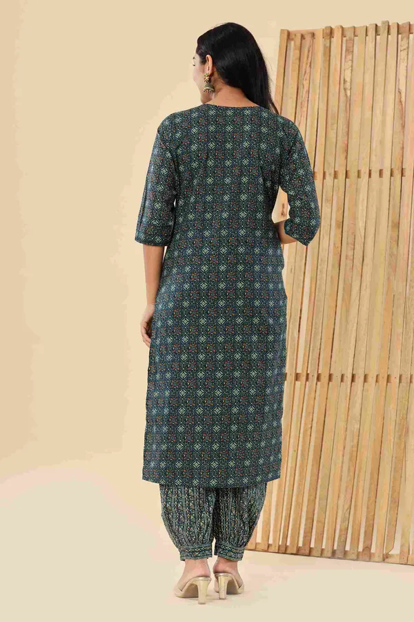 Dark_Blue_Cotton_Straight_Printed_Kurta_Afghani_Pants_Dupatta_Suit_Set_For_Women