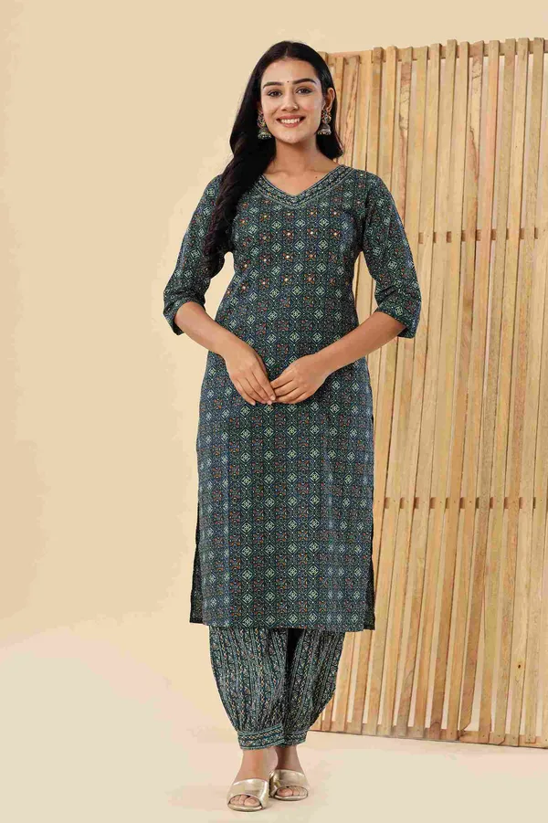 Dark_Blue_Cotton_Straight_Printed_Kurta_Afghani_Pants_Dupatta_Suit_Set_For_Women