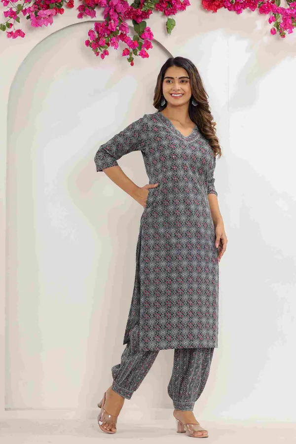 Grey_Cotton_Straight_Printed_Kurta_Afghani_Pants_Dupatta_Suit_Set_For_Women
