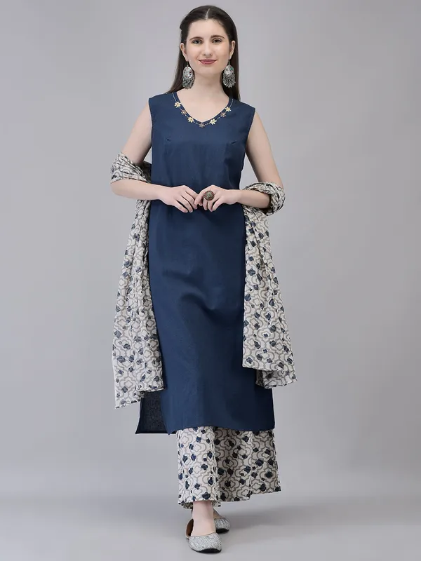 Midnight_Blue_Cotton_Straight_Kurta_Palazzo_Suit_Set_For_Women