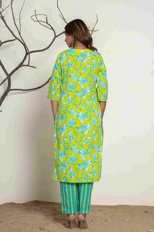 Lime_Yellow_Cotton_Straight_Printed_Suit_Set_For_Women