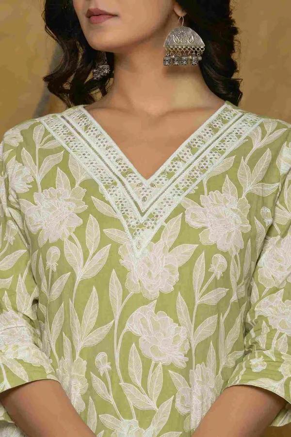 Olive_Green_Cotton_Straight_Printed_Kurta_Pants_Dupatta_Suit_Set_For_Women