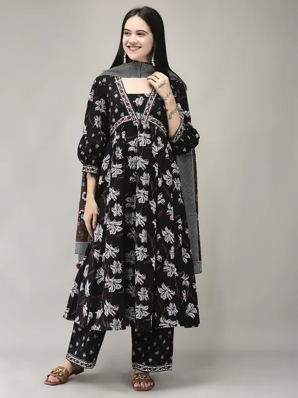 Black_Cotton_Printed_Flared_Kurta_Palazzo_Suit_Set_For_Women