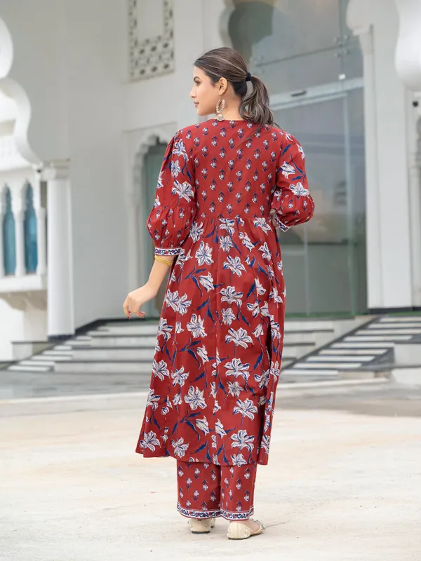 Maroon_Cotton_Flared_Kurta_Printed_Suit_Set_With_Palazzo_Dupatta_For_Women