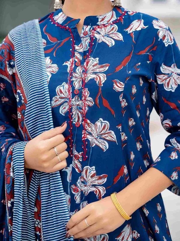 Blue_Cotton_Printed_A_Line_Kurta_Pant_Dupatta_Set_For_Women